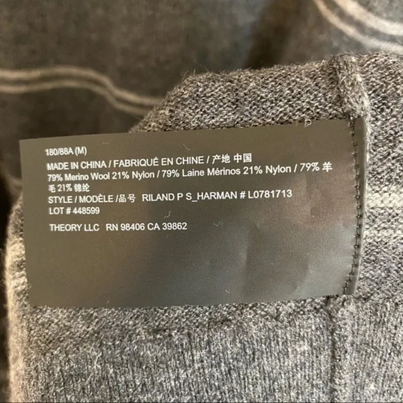 THEORY Riland Striped Wool Blend Pullover Sweater in Charcoal/Grey Size M - Picture 9 of 10